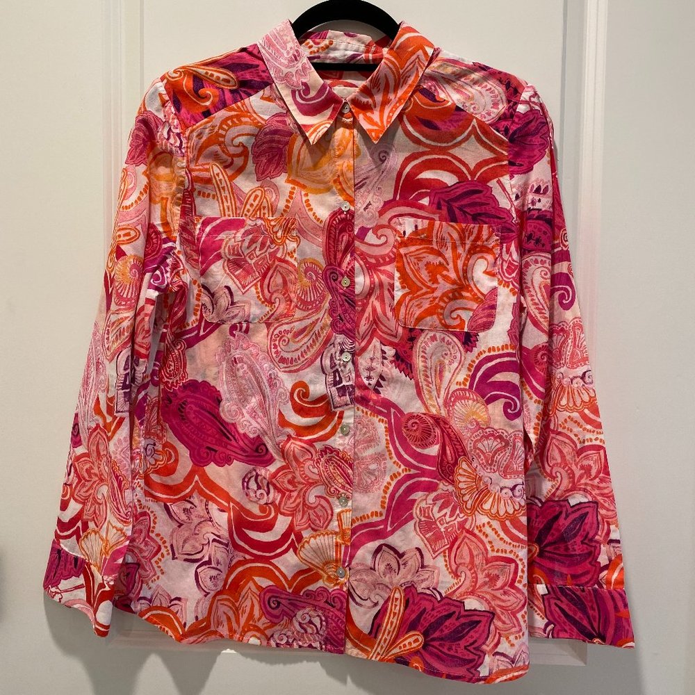 Chico's Women's Cotton Pink Paisley Button Down